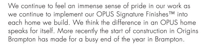We continue to feel an immense sense of pride in our work as we continue to implement our OPUS Signature FinishesTM into each home we build. We think the difference in an OPUS home speaks for itself.